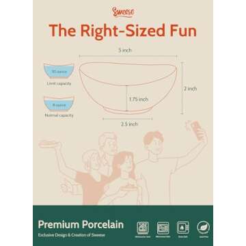Sweese 5 Inch Porcelain Small 10 oz Bowls Set of 6, for Dessert | Ice cream | Soup | Rice | Fruits |...