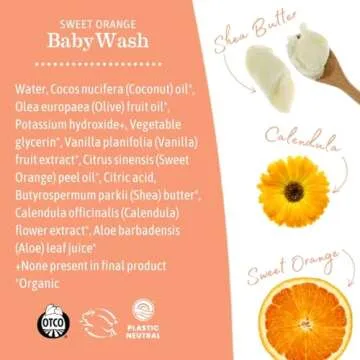 Earth Mama Sweet Orange Baby Liquid Wash Foaming Hand Soap, Organic All Purpose Body Wash for Sensitive Skin, Castile Soap with Coconut Oil, Shea Butter, Calendula, & Aloe, (Packaging May Vary)