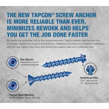 Tapcon Concrete Anchor Screws | 100 Pack with Drill Bit Included