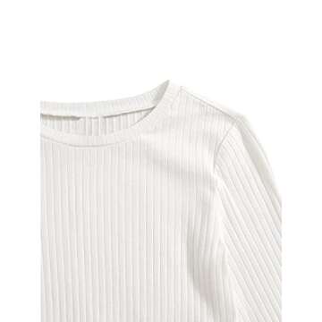 SweatyRocks Women's Long Sleeve Crop Top Ribbed Knit Lettuce Trim Tee Shirt White M