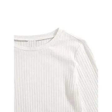 SweatyRocks Women's Long Sleeve Crop Top Ribbed Knit Lettuce Trim Tee Shirt White M