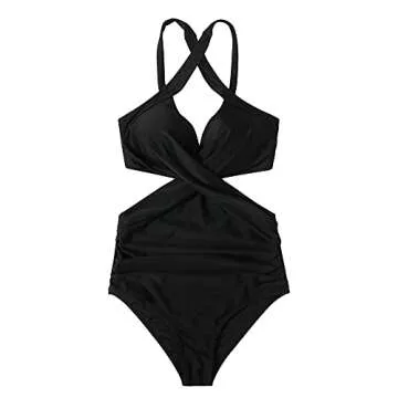 RXRXCOCO Women Front Cross One Piece Swimsuit Tummy Control Cross Back Monokini Bathing Suit for Women Black Large