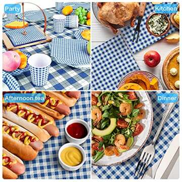 Gatherfun 50 Pack Disposable Blue and White Gingham Napkins for Parties and Picnics