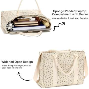 Stylish Canvas Laptop Tote Bag for Women - 15.6 inch