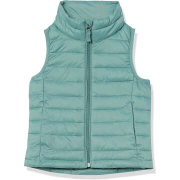 Amazon Essentials Girls' Packable Water-Resistant Vest | Lightweight Puffer