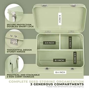 Seed Storage Box – Metal Seed Packet Organizer with Garden String and Bamboo Plant Labels. Seed Container Storage Delivering Complete Seed Saving Organization for Every Garden Lover.