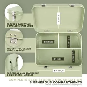 Seed Storage Box – Metal Seed Packet Organizer with Garden String and Bamboo Plant Labels. Seed Container Storage Delivering Complete Seed Saving Organization for Every Garden Lover.