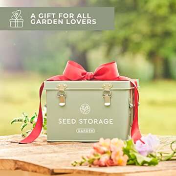 Seed Storage Box – Metal Seed Packet Organizer with Garden String and Bamboo Plant Labels. Seed Container Storage Delivering Complete Seed Saving Organization for Every Garden Lover.