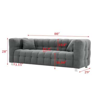 Dolonm Modern 80" Sofa Couch with Metal Legs in Grey-Teddy
