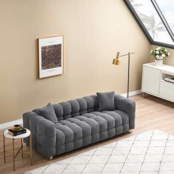 Dolonm Modern 80" Sofa Couch with Metal Legs in Grey-Teddy