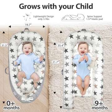 JOCUTE Baby Lounger for Newborn Cover - Newborn Lounger for 0-12 Months, Breathable & Portable Infant Lounger - Adjustable Cotton Soft Baby Floor Seat for Travel, Newborn Essentials- Star