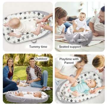 JOCUTE Baby Lounger for Newborn Cover - Newborn Lounger for 0-12 Months, Breathable & Portable Infant Lounger - Adjustable Cotton Soft Baby Floor Seat for Travel, Newborn Essentials- Star
