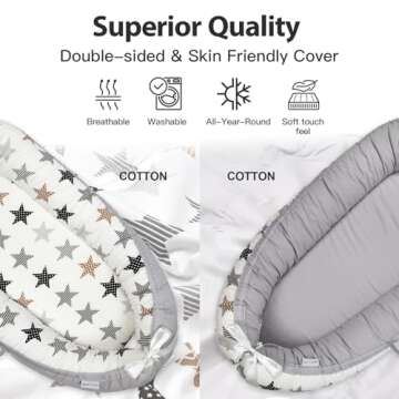 JOCUTE Baby Lounger for Newborn Cover - Newborn Lounger for 0-12 Months, Breathable & Portable Infant Lounger - Adjustable Cotton Soft Baby Floor Seat for Travel, Newborn Essentials- Star