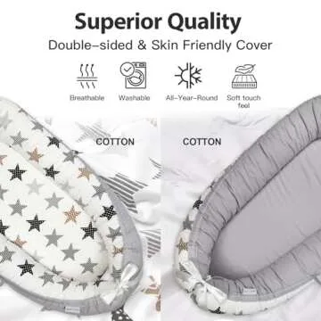 JOCUTE Baby Lounger for Newborn Cover - Newborn Lounger for 0-12 Months, Breathable & Portable Infant Lounger - Adjustable Cotton Soft Baby Floor Seat for Travel, Newborn Essentials- Star