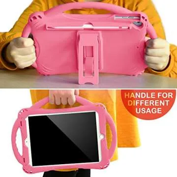 TopEsct Silicone Case for iPad Air 2/Pro 9.7, Pink Shockproof Handle Stand Cover & Tempered Glass Screen Protector, Kid Friendly, Child Proof Protection
