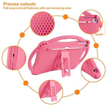 TopEsct Silicone Case for iPad Air 2/Pro 9.7, Pink Shockproof Handle Stand Cover & Tempered Glass Screen Protector, Kid Friendly, Child Proof Protection