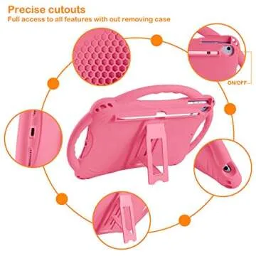 TopEsct Silicone Case for iPad Air 2/Pro 9.7, Pink Shockproof Handle Stand Cover & Tempered Glass Screen Protector, Kid Friendly, Child Proof Protection