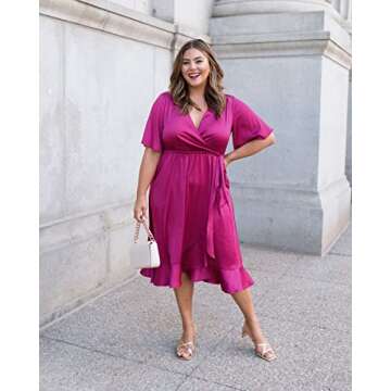 The Drop Women's Orchid Faux Wrap Short Sleeve Midi Dress by @caralynmirand, XXL, Plus Size