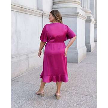 The Drop Women's Orchid Faux Wrap Short Sleeve Midi Dress by @caralynmirand, XXL, Plus Size