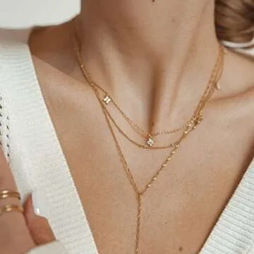 Tewiky Gold Necklace for Women, 14K Gold Plated Diamond Solitaire Necklaces Dainty Gold Necklace Small Cute Necklaces Aesthetic Simple Cubic Zirconia Pendant Necklace Gold Jewelry for Women