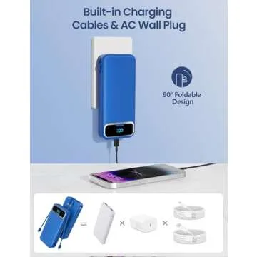 12000mAh Portable Power Bank with Built-in Cables & AC Plug