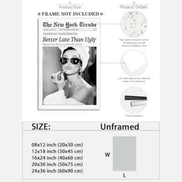 New York Trends Wall Art Black and White Newspaper Better Late Than Ugly Poster Canvas Prints Funky ...