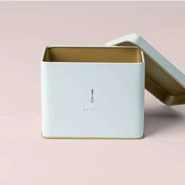 Recipe Tin in Blue | Classic and Neutral | Includes 25 Blank Recipe Cards | Gold Metallic Interior |...