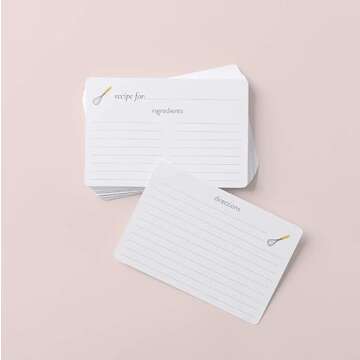 Recipe Tin in Blue | Classic and Neutral | Includes 25 Blank Recipe Cards | Gold Metallic Interior | Whisk Design Printed | Made from Heavy Steel | Decorative Recipe Box Holder | Recipe Card Holder