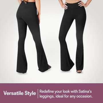 SATINA High Waisted Flare Leggings for Women - Bell Bottom Jeans, Hippy Pants - Buttery Soft Palazzo Yoga Pants with Versatile Sizing - Solid Black