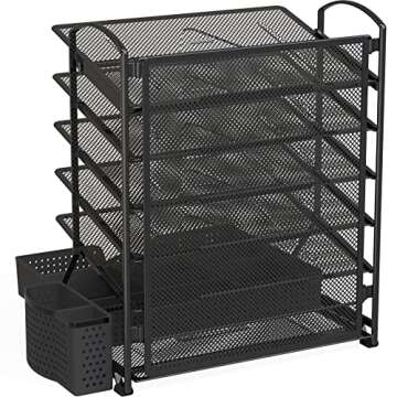 Simple Houseware 6 Tier Desk Document File Tray Organizer with Supplies Sliding Drawer, Black