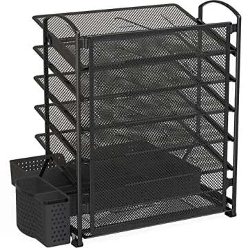 Simple Houseware 6 Tier Desk Document File Tray Organizer with Supplies Sliding Drawer, Black