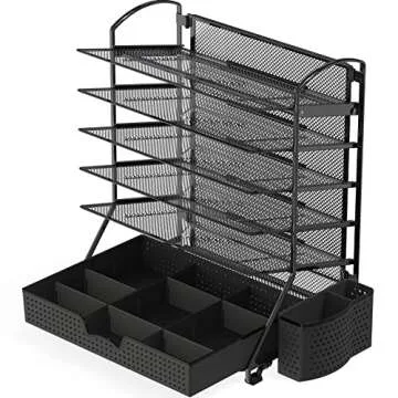 Simple Houseware 6 Tier Desk Document File Tray Organizer with Supplies Sliding Drawer, Black