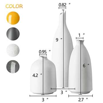 ONBUYONE-Ceramic Small Vases Set of 3, White Vases for Home Decor, Modern Farmhouse Decor, Living Room Table Decor,Shelf Decor, Bookshelf, Mantel and Entryway Decor.