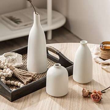 ONBUYONE-Ceramic Small Vases Set of 3, White Vases for Home Decor, Modern Farmhouse Decor, Living Room Table Decor,Shelf Decor, Bookshelf, Mantel and Entryway Decor.