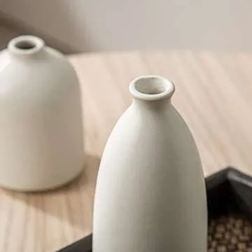 ONBUYONE-Ceramic Small Vases Set of 3, White Vases for Home Decor, Modern Farmhouse Decor, Living Room Table Decor,Shelf Decor, Bookshelf, Mantel and Entryway Decor.