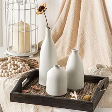 ONBUYONE-Ceramic Small Vases Set of 3, White Vases for Home Decor, Modern Farmhouse Decor, Living Room Table Decor,Shelf Decor, Bookshelf, Mantel and Entryway Decor.