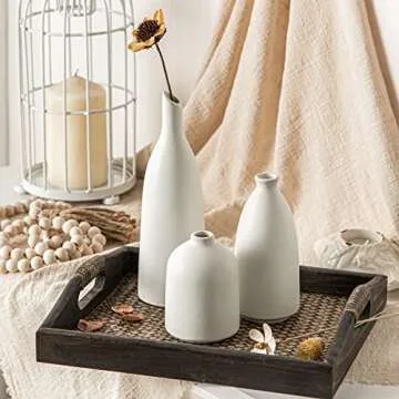 ONBUYONE-Ceramic Small Vases Set of 3, White Vases for Home Decor, Modern Farmhouse Decor, Living Room Table Decor,Shelf Decor, Bookshelf, Mantel and Entryway Decor.