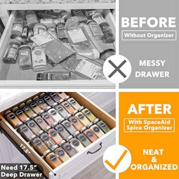 SpaceAid Spice Drawer Organizer with 32 Spice Jars, 386 Spice Labels, 4 Tier Seasoning Rack Tray Ins...