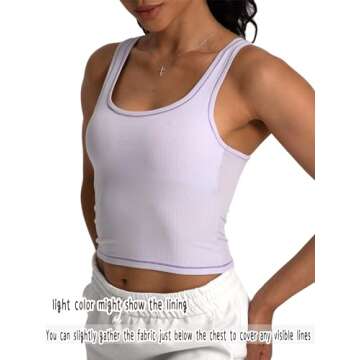 Danysu Women Cotton Rib Tank Top with Built in Bra Square Neck Crop Tank Fitted Basic Tops Lilac Hint S