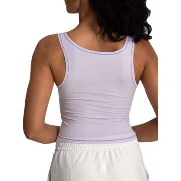 Danysu Women Cotton Rib Tank Top with Built in Bra Square Neck Crop Tank Fitted Basic Tops Lilac Hint S