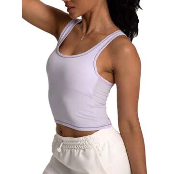 Danysu Women Cotton Rib Tank Top with Built in Bra Square Neck Crop Tank Fitted Basic Tops Lilac Hint S