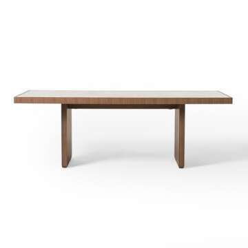 Limari Home Bakus Collection Modern Veneer Finished Dining Table with 3-D Painted Tempered Glass Top, Walnut