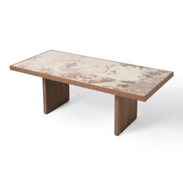 Limari Home Bakus Collection Modern Veneer Finished Dining Table with 3-D Painted Tempered Glass Top, Walnut