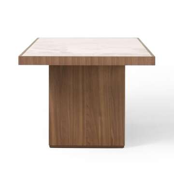 Limari Home Bakus Collection Modern Veneer Finished Dining Table with 3-D Painted Tempered Glass Top, Walnut
