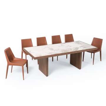 Limari Home Bakus Collection Modern Veneer Finished Dining Table with 3-D Painted Tempered Glass Top, Walnut