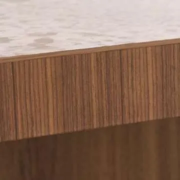 Limari Home Bakus Collection Modern Veneer Finished Dining Table with 3-D Painted Tempered Glass Top, Walnut