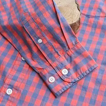 Dubinik® Mens Button Down Long Sleeve Shirts 100% Cotton Plaid Casual Shirt with Pocket