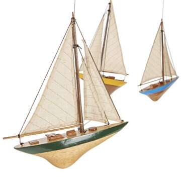 Hanging Boat Mobile - A-Cup Mobile by Authentic Models, Ceiling and Nursery Decor for All Ages, Made of Wood and Cotton Sails, Yacht Miniatures for Boys and Girls