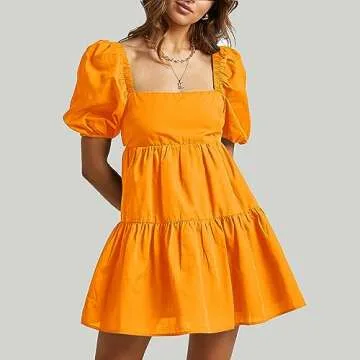 Summer Dress with Square Neck and Puff Sleeves