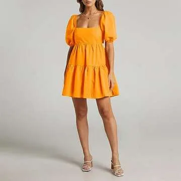 Summer Dress with Square Neck and Puff Sleeves